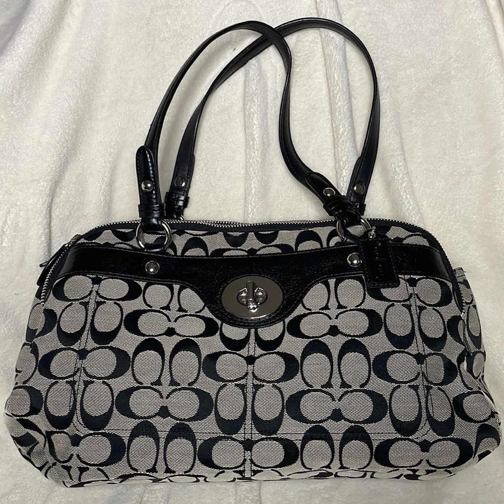 Coach F16542 Penelope Signature Satchel Bag Purse Handbag Black and Gray